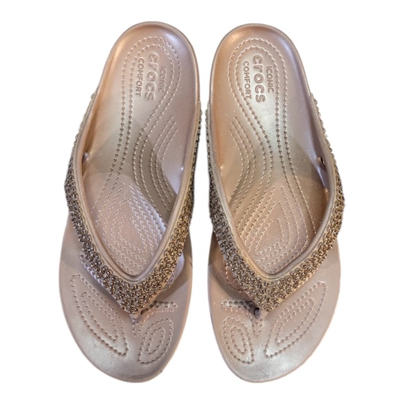 Crocs Kadee II Embellished Flip Flop Women’s Size 9 Bronze - Picture 6 of 8